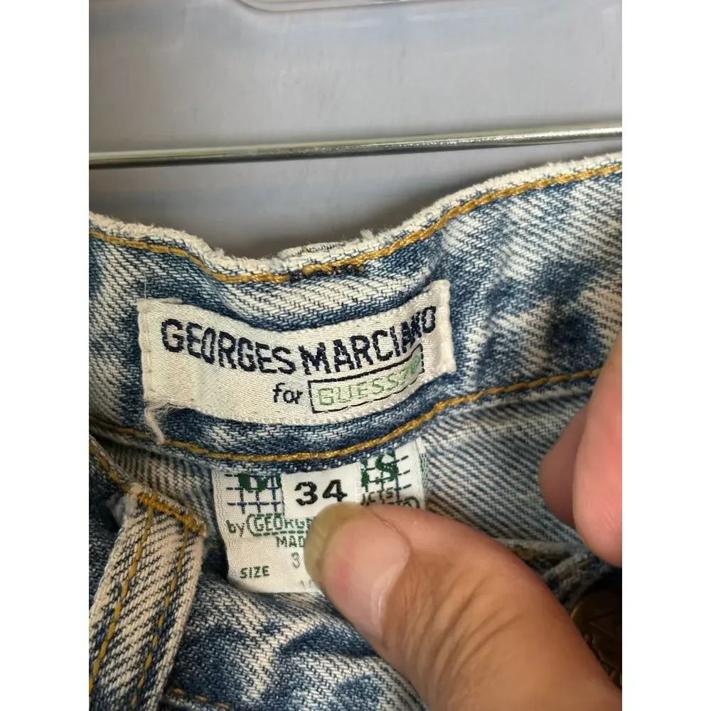Vintage 80s Guess Georges Marciano Men’s Acid Wash Tapered Jeans USA Sz 34